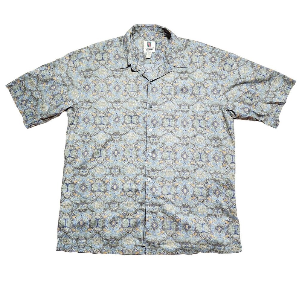 Tori Richard Honolulu Hawaiian Aloha Shirt Mens Button-Up Shirt Large Gray Blue
